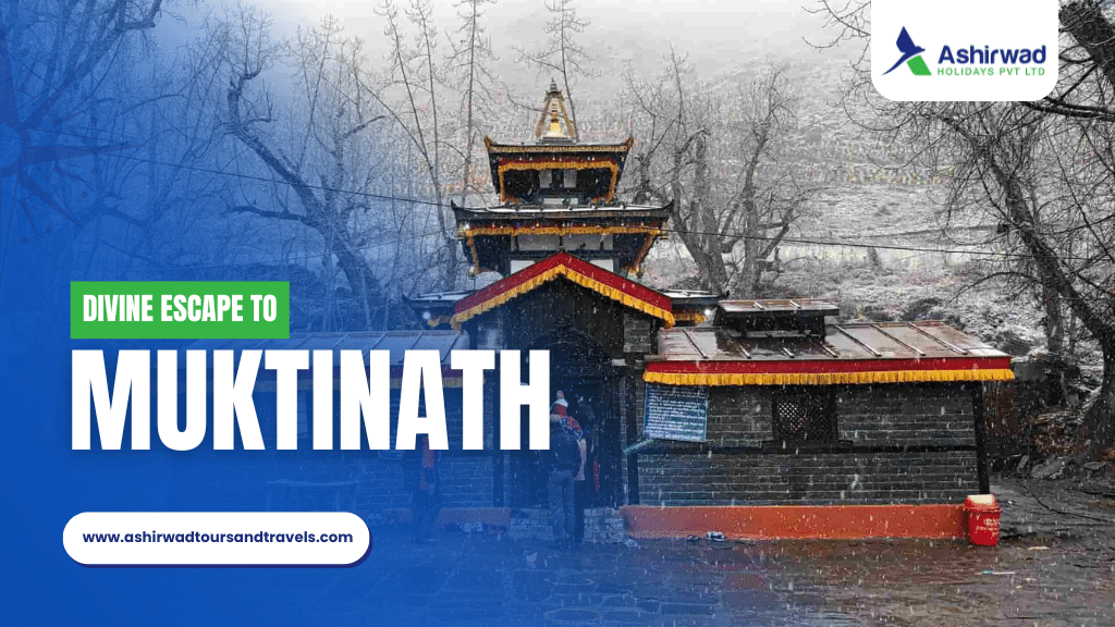 Muktinath Temple surrounded by a serene, snow-covered landscape.