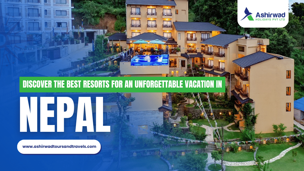Luxury resort in Nepal with a pool and scenic views.