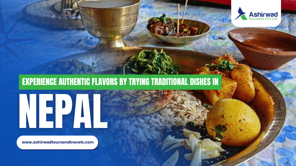 Traditional Nepali meal served on a brass plate.