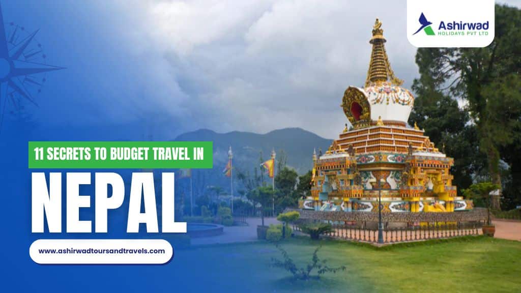 Budget travel tips with an image of a stupa in Nepal.