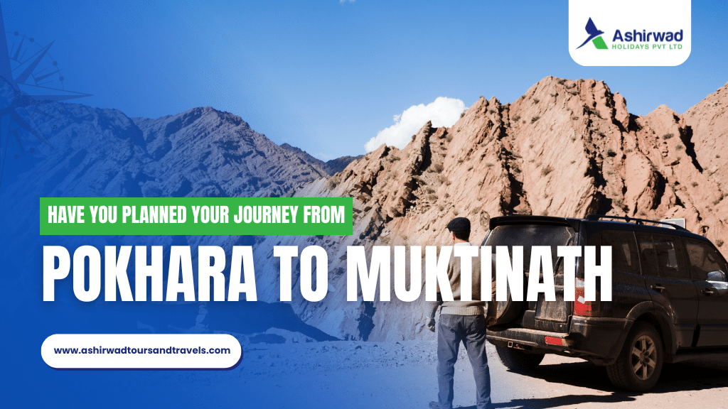 Traveler standing near a jeep with mountains en route from Pokhara to Muktinath.